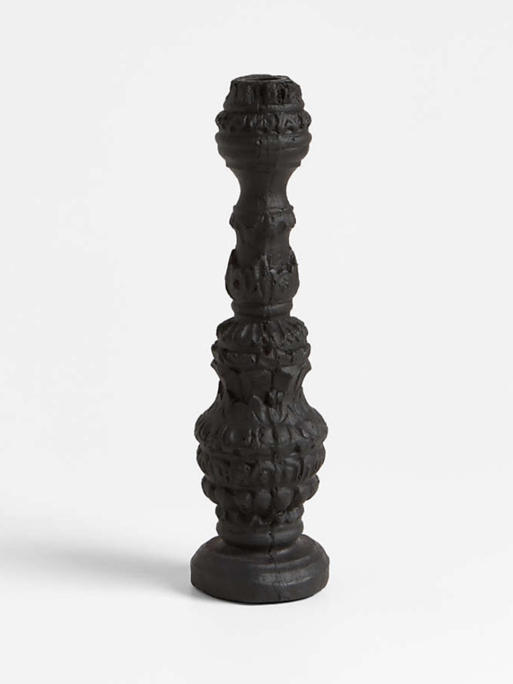 New! Crate&Barrel Black Carved Decorative Candle Holder